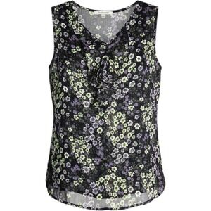 Quintessential Blouse Women M Black Floral Ruffle V-Neck Sleeveless‎ Chiffon Top